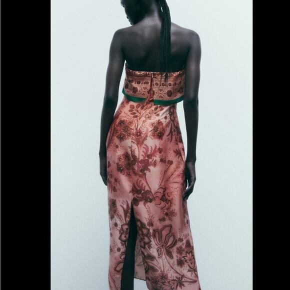 ZARA PRINTED STRAPLESS MIDI DRESS - BRAND NEW WITH TAG. Size XS true to size - Picture 3 of 7